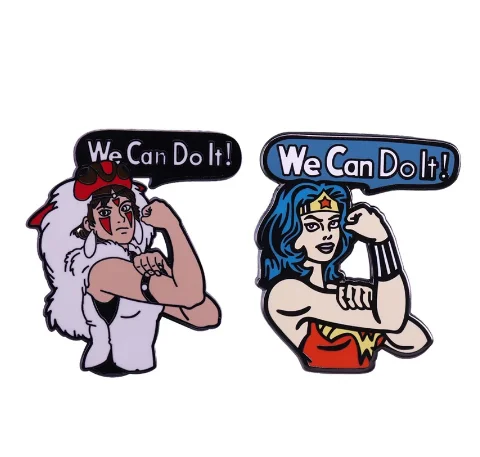 We Can Do It Enamel Pin Set Girl Power Female Brooch Strong Women Badge Gift