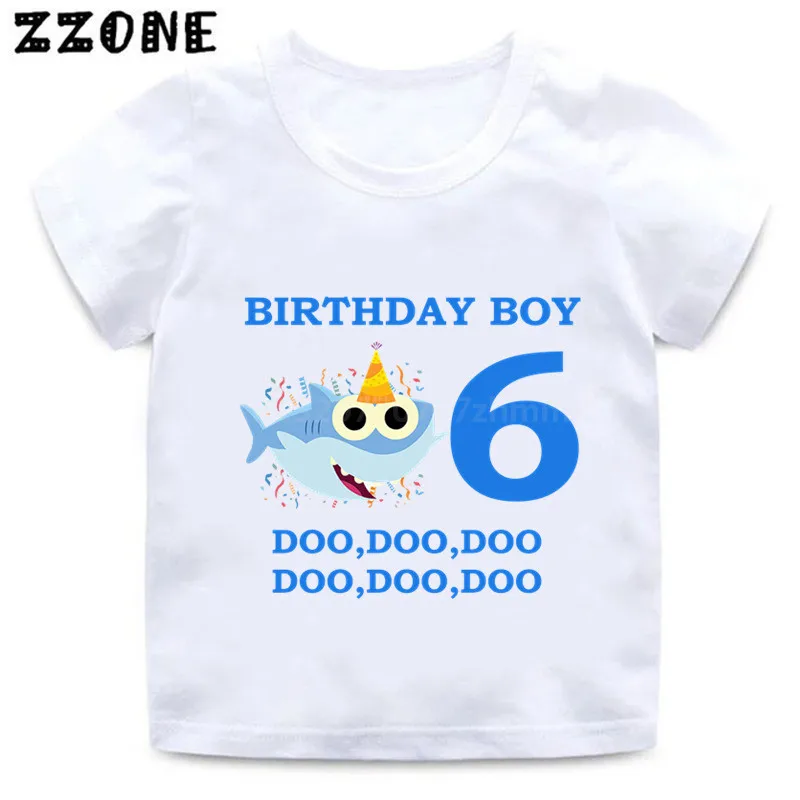 Shark 1-9 Number Print Cartoon Funny T shirt Kids Happy Birthday Present T-shirt Boys Girls Summer Clothes,HKP2441