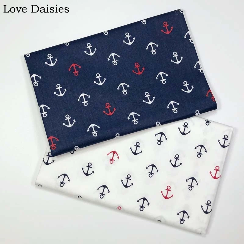 100% cotone Twill bianco blu Marine Cartoon Anchor Lifebouy Stripe tessuto per bambini lenzuolo cuscino tenda abbigliamento Decor Craft