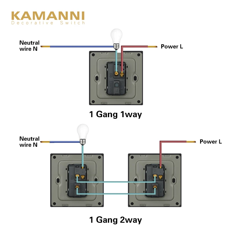 KAMANNI Wall Switch Power Light Switch With Indicator Lightes 2 Gang 2Way Luxury Push Button Switches Aluminum Alloy Panel 220V