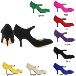 LOSLANDIFEN  Women Shoes Mid Heels High  Pumps Ladies  Pointed Toe Multicolor  Fashion Sexy Suede  1184-2VE