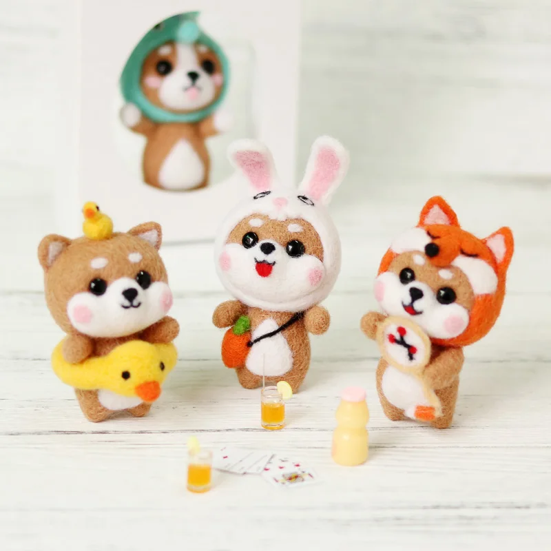 Non-Finished Kit Cute Bear Fox Rabbit  Shiba Inu Animal wool needle felt KIT Fashion Hot Handmade DIY Doll Toy Material Package