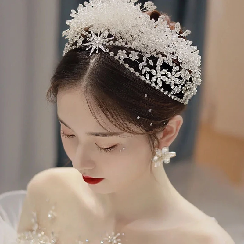 Hair Accessories Wedding Bride Crown Princess Headdress Fashion Jewelry Woman Tiara Flower Bridal Acessorios Rhinestone Headband