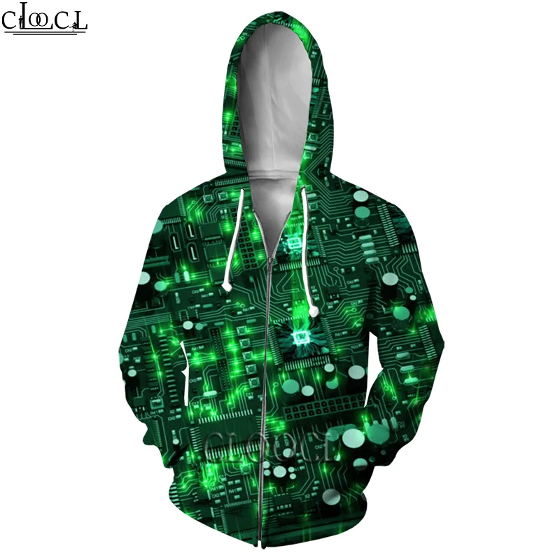 HX Newest  Electronic Chip Fashion Zipper Hoodies Streetwear 3D Print Men Women Hip Hop Unisex Harajuku Zip Hoody Pullover Tops