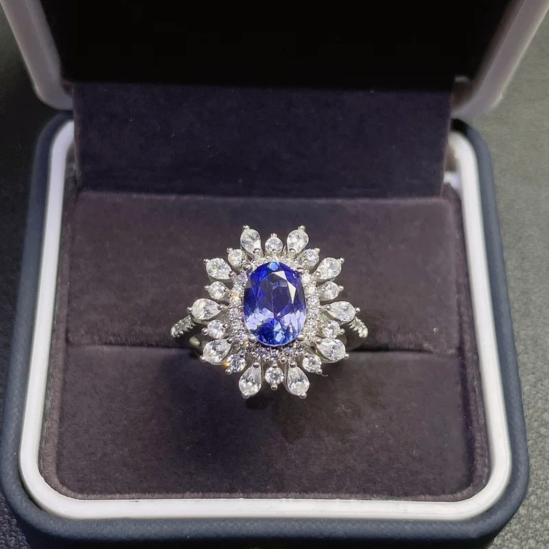 Kate Princess Same Style Engagement Ring Natural Tanzanite Silver Ring 925 Sterling Silver Tanzanite Wedding Ring for Girl