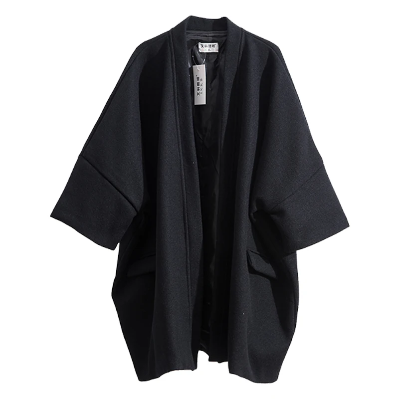 ชายเสื้อหลวมลมขี้เกียจยาวเกาหลีรุ่นของแนวโน้มฤดูหนาวญี่ปุ่น Kimono เสื้อขนสัตว์สบายๆหนา