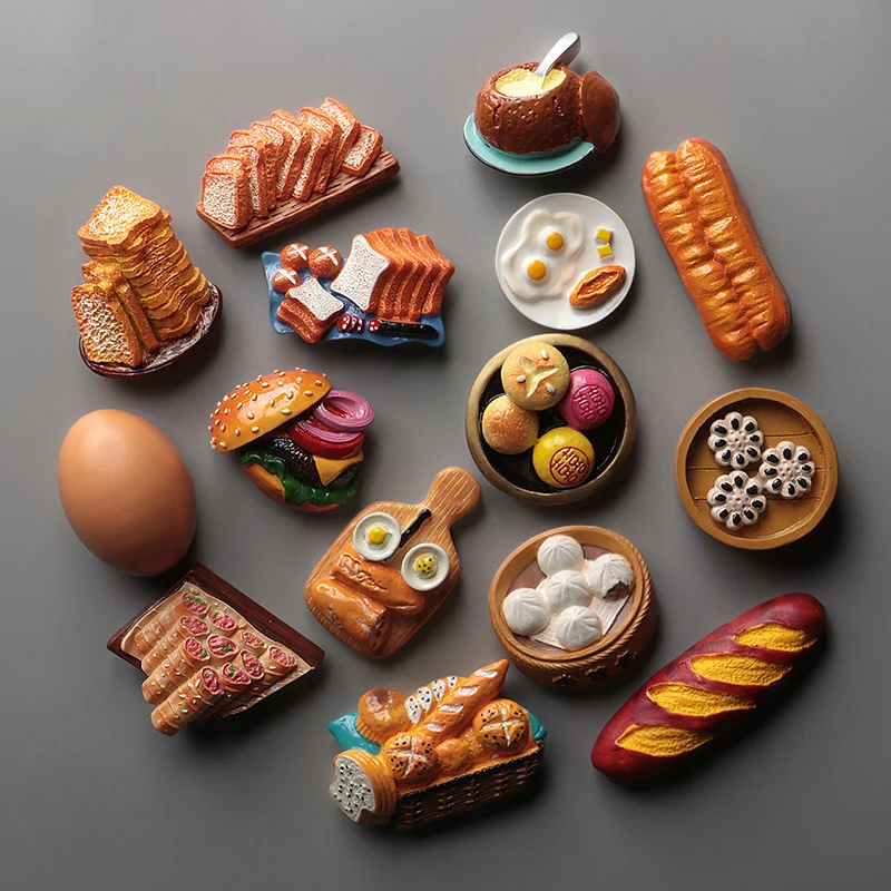 3d fridge magnet refrigerator paste food Baguette bread egg Bread basket toast hamburger refrigerator decoration collection gift