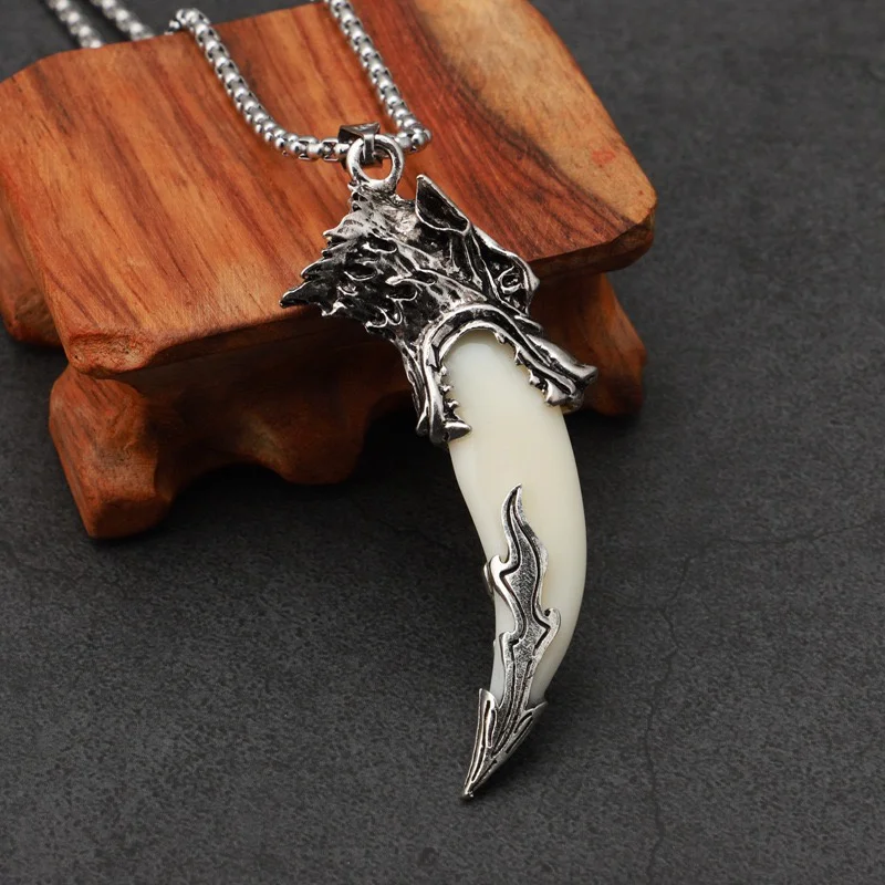 1pc Men Metal Wolf Head Pendant Necklace Indian Teeth Tribe Jewelry