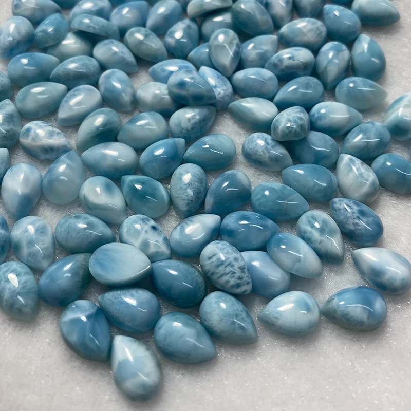 Pierres précieuses en vrac, 0.85 Ct, 3x5mm, en Larimar dominais, Cabochon, poire