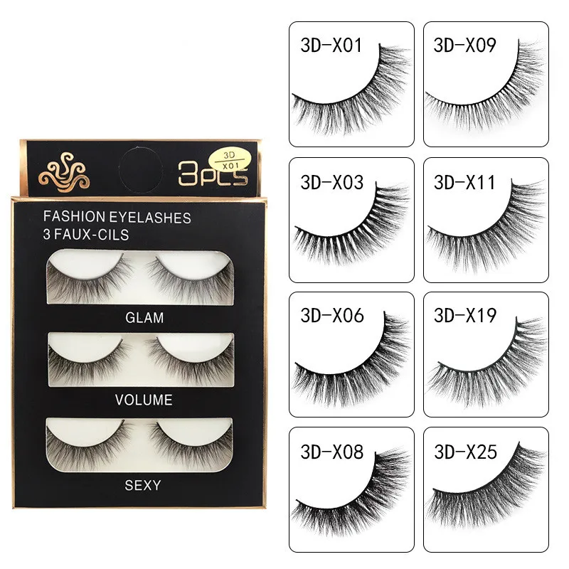 3 Pairs Of Dress Thick Eyelashes Cross Section Makeup Natural Handmade False Eyelashes Factory Direct