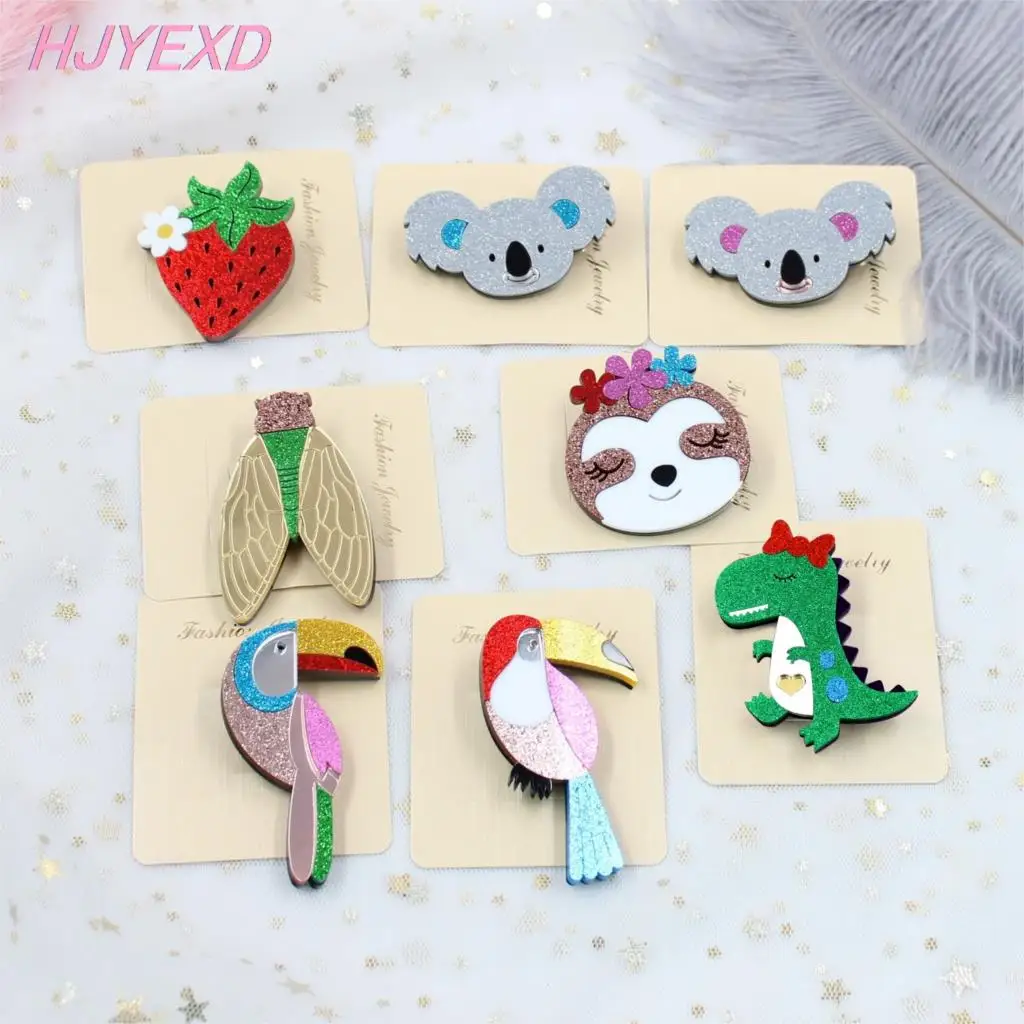 High Quality Acrylic Dinosaur Brooch Koala Toucan Sloth Brooches Safety Pin Laser Cutout-BR