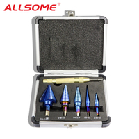 ALLSOME 6Pcs HSS Nano Blue Coated Step Drill Bit With Center Punch Set Hole Cutter Drilling Tool HT2887