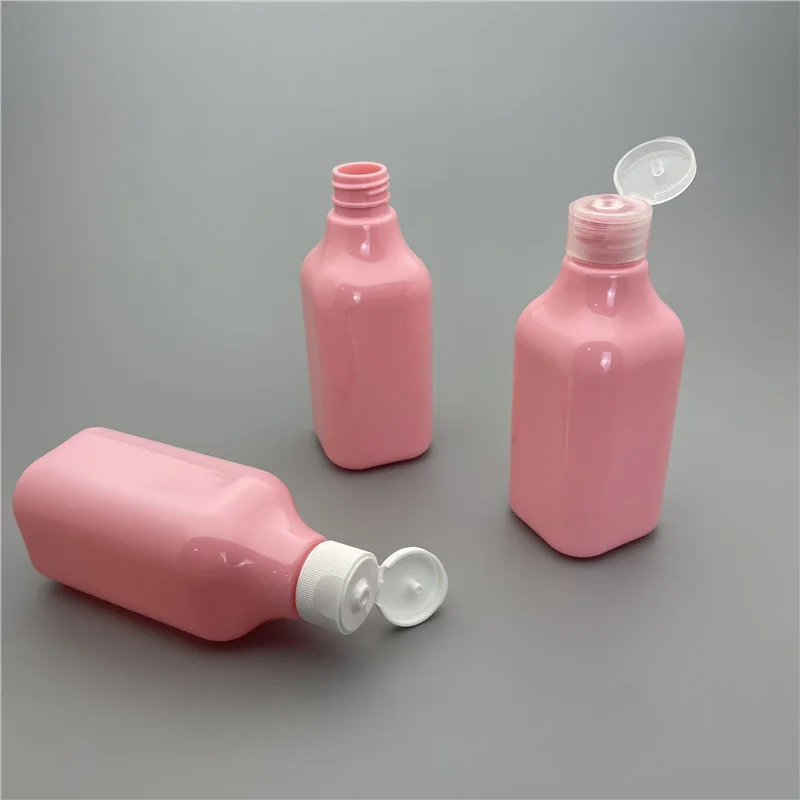 200ML 24PCS Empty Pink Square Plastic Bottle Shampoo Cosmetic Essential Oil Flip Screw Cap Bottle Empty Cosmetic Container