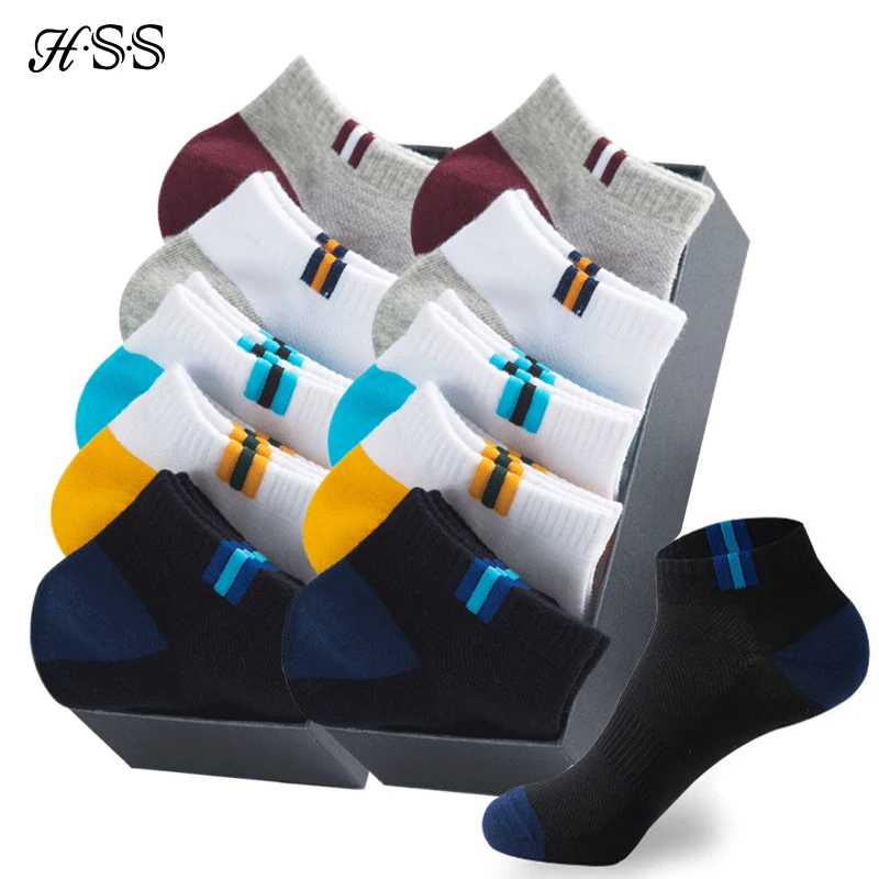 HSS-Chaussettes de sport respirantes en coton pour hommes, de haute qualité, en maille, décontractées, athlétiques, d'été, coupe fine, courtes, grande taille 38-48