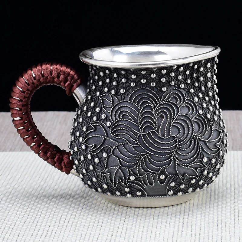 Silver age silver sterling silver 999 fair mug full manual silver bead wire inlay process tea home brew tea tea