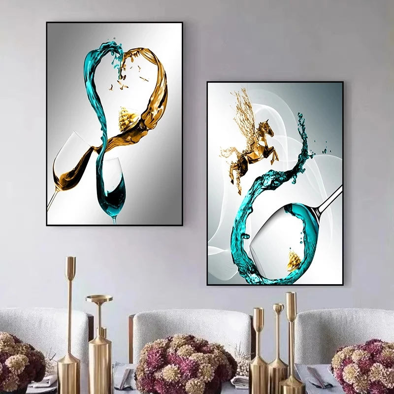 

Goblet Blue Yellow Tones Wine Glass Canvas Painting Modern Abstract Nordic Alcohol Posters and Prints Wall Art Bar Home Decor