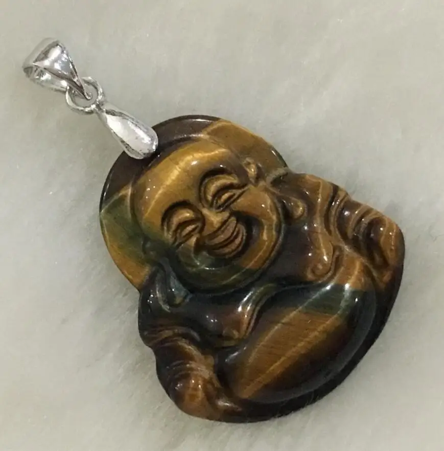 

Free shipping unsex hand carving 100% natural tiger eye stone buddha statue lucky Pendant