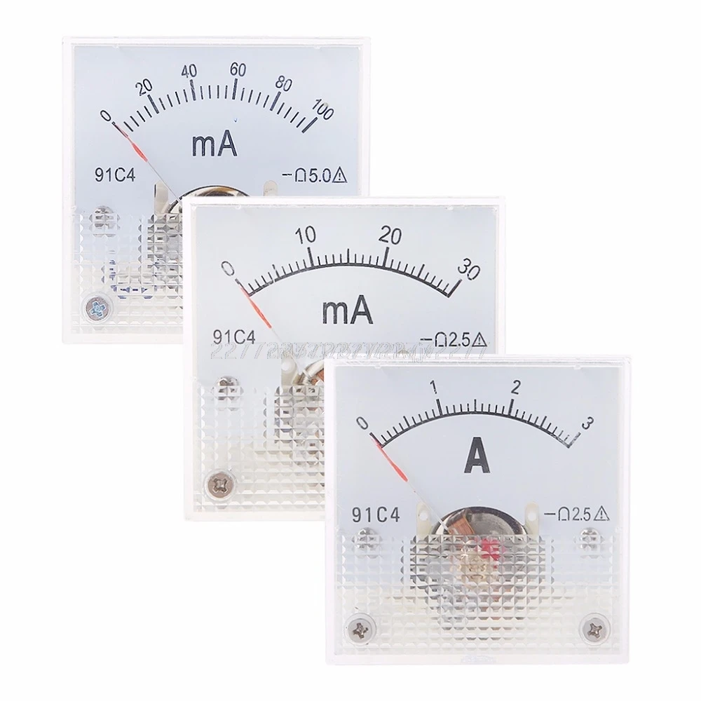 91C4 Ammeter Analog Current Meter Panel Mechanical 2 3 5 10 20 30 50 100 200 300 500mA