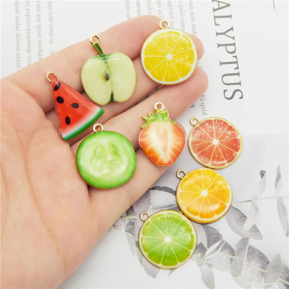 8 pezzi smalto epossidico frutta Charms limone arancione ciondolo misto per le donne orecchini braccialetto creazione di gioielli accessorio fai da