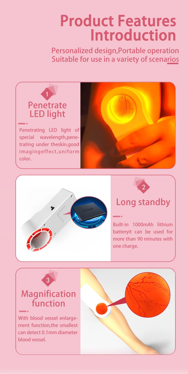 Veinscope Vene Finder Wiederaufladbare Vene Viewer für Erwachsene Kinder Geeignet Vene Viewer Display Lichter Imaging Finden Vene Medizinische – Detail 6