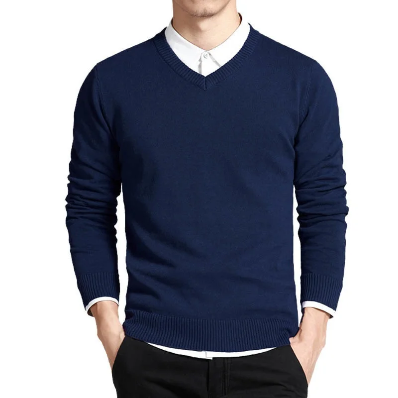 Maglione di cotone uomo pullover a maniche lunghe capispalla uomo scollo a V maglioni maschili marchio di moda vestibilità ampia maglieria