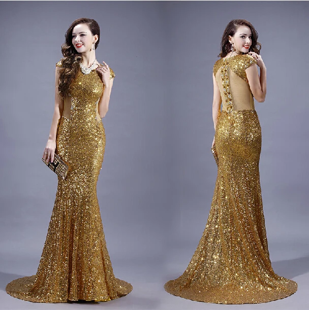 

vestido de festa gold sequined backless mermaid 2025 cap sleeve fashion prom dresses crystal Formal mother of the bride dresses