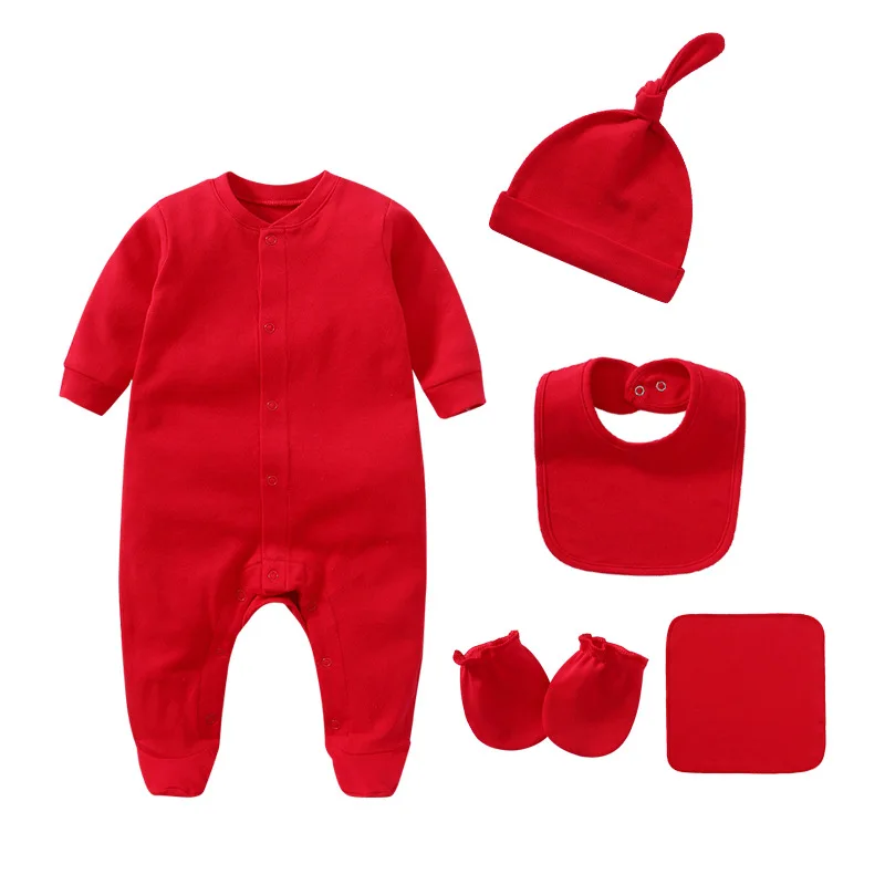 Solid Pajamas Sets 5PCS Newborn Cotton Romper Unisex Baby Girl Clothes Jumpsuit Spring Baby Boy Clothes Ropa Bebe Autumn