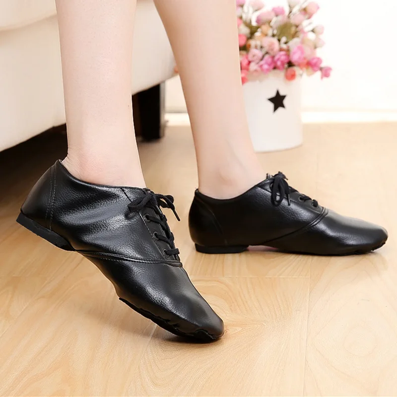 Wholesale Full Size Lace-up PU Leather Girls Boys Women Men\'s Cheap Jazz Shoes