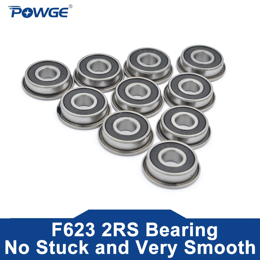 POWGE VORON F623-2RS Bearing 3*10*4 mm ABEC-7 Flanged Miniature F623 RS Ball Bearings F623RS For   Voron 0 3D Printer