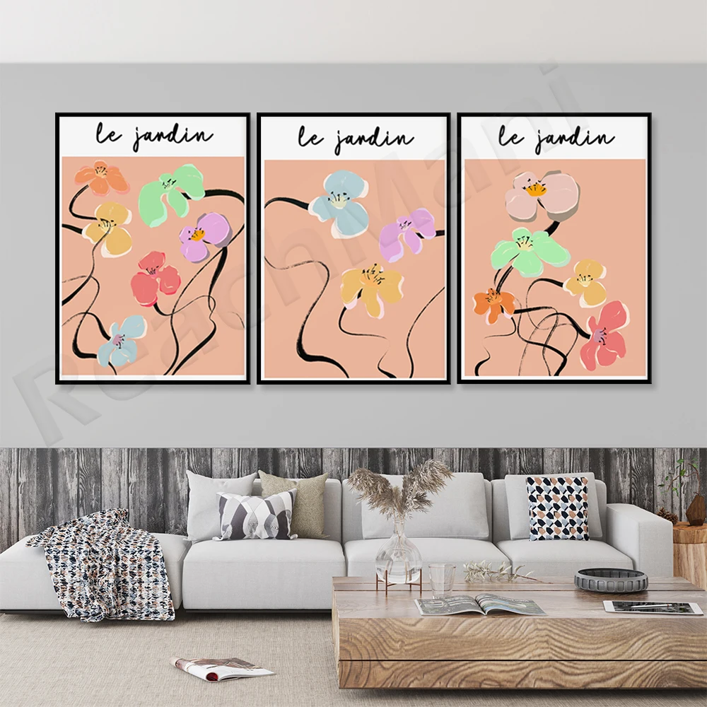 Le Jardin Flower Print-Garden wildflower poster, bright flowers, modern pastel flower market, Les Fleurs aesthetic art