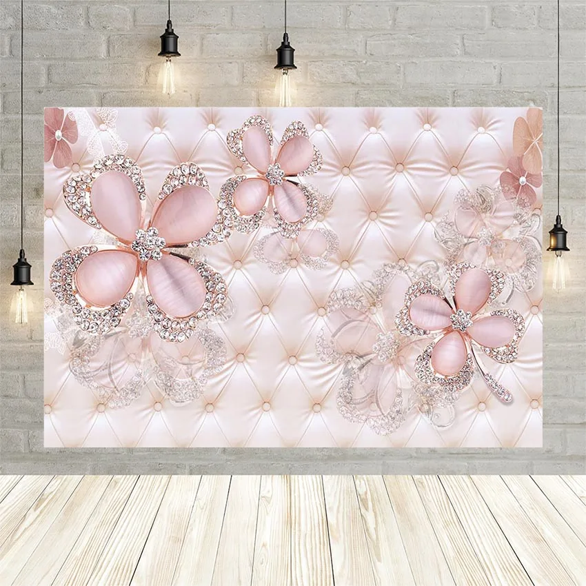 Mehofond Photography Backdrops Pink Headboard Bed Diamond Pattern Flowers Butterfly Birthday Background Photo Studio Photozone