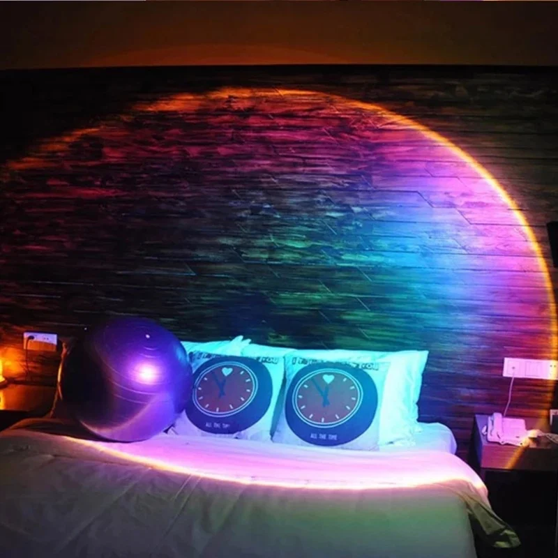 Rainbow Sunset Projector Atmosphere Night Light Coffee Shop Projection Light Bedroom Night Sunset Projection Lamp Remote Control