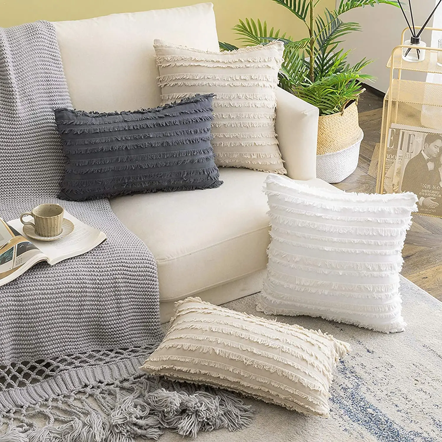 Solid Color Cushion Cover With Tassels 30×50cm/45×45cm For Home Living Room Sofa Decoration Fundas De Cojines