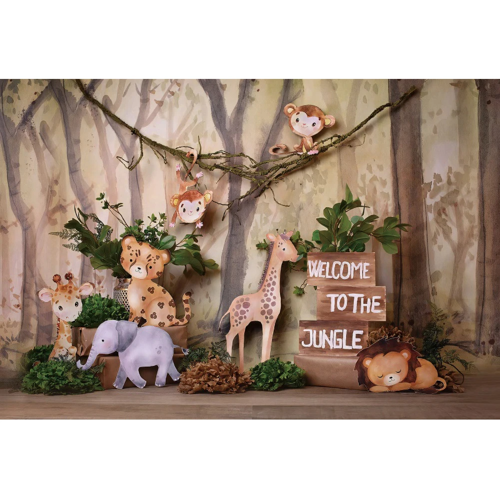 Laeacco Hoạt Hình Cắt Giấy Tự Nhiên Rừng Sinh Nhật Nền Sơ Sinh Chân Dung Safari Đảng Tùy Chỉnh Chụp Ảnh Bối Cảnh Cho Ảnh