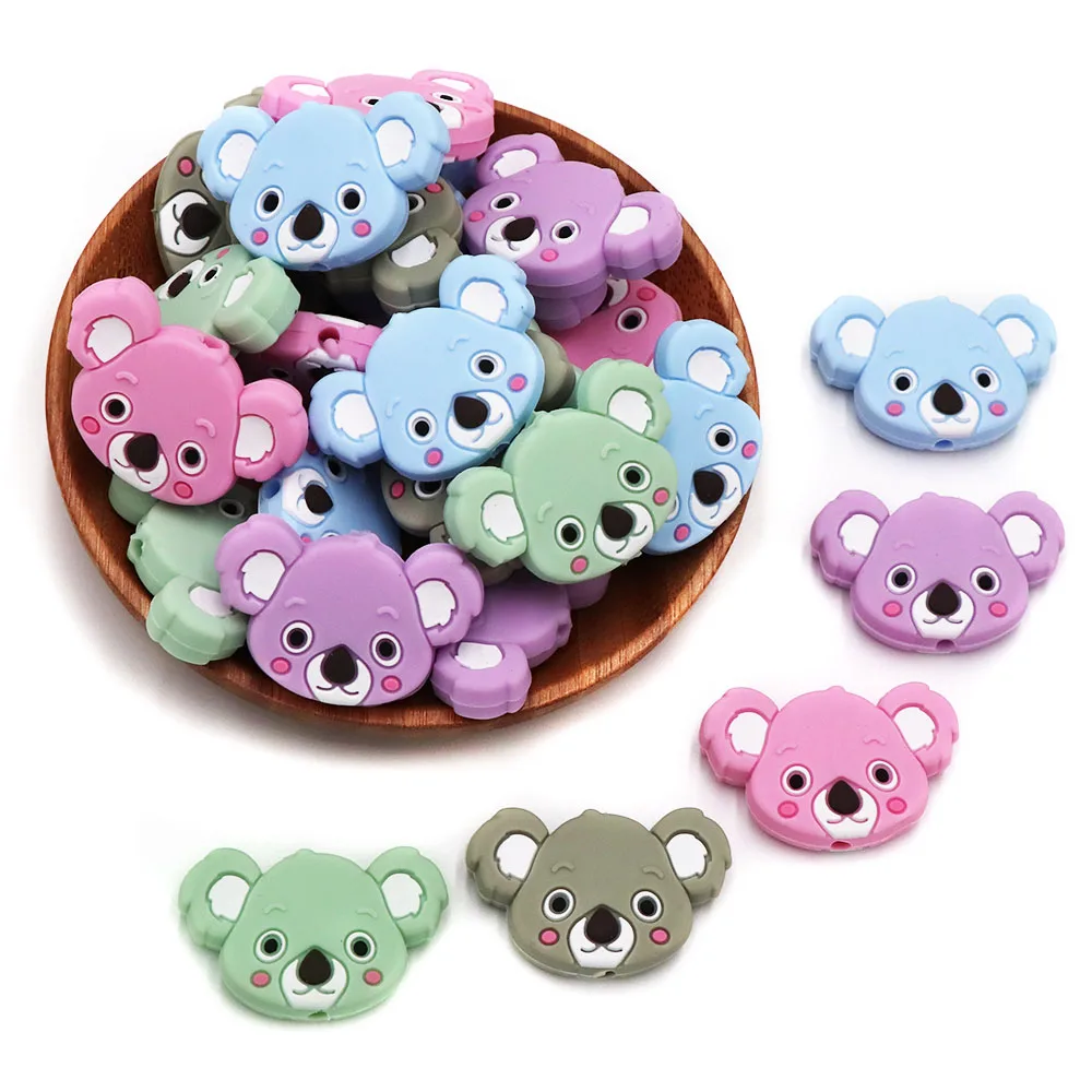 Joepada Silicone Animal Bear Beads 10pcs Newborn Teether Products Cartoon Teething Beads DIY Pacifier Chain Baby Oral Care Toy