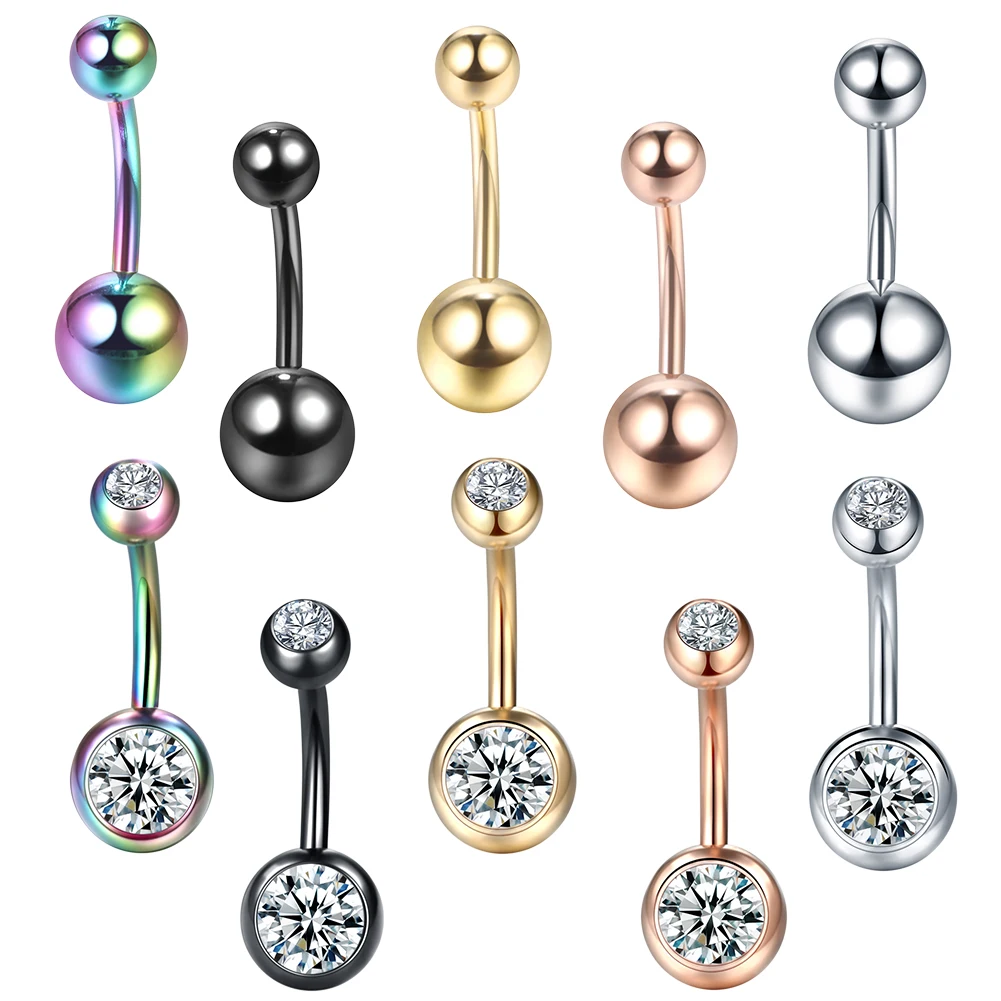 1PC Double Gem Belly Button Rings Stainless Steel 14G CZ Navel Rings Barbells Studs Women Girls Body Piercing Jewelry