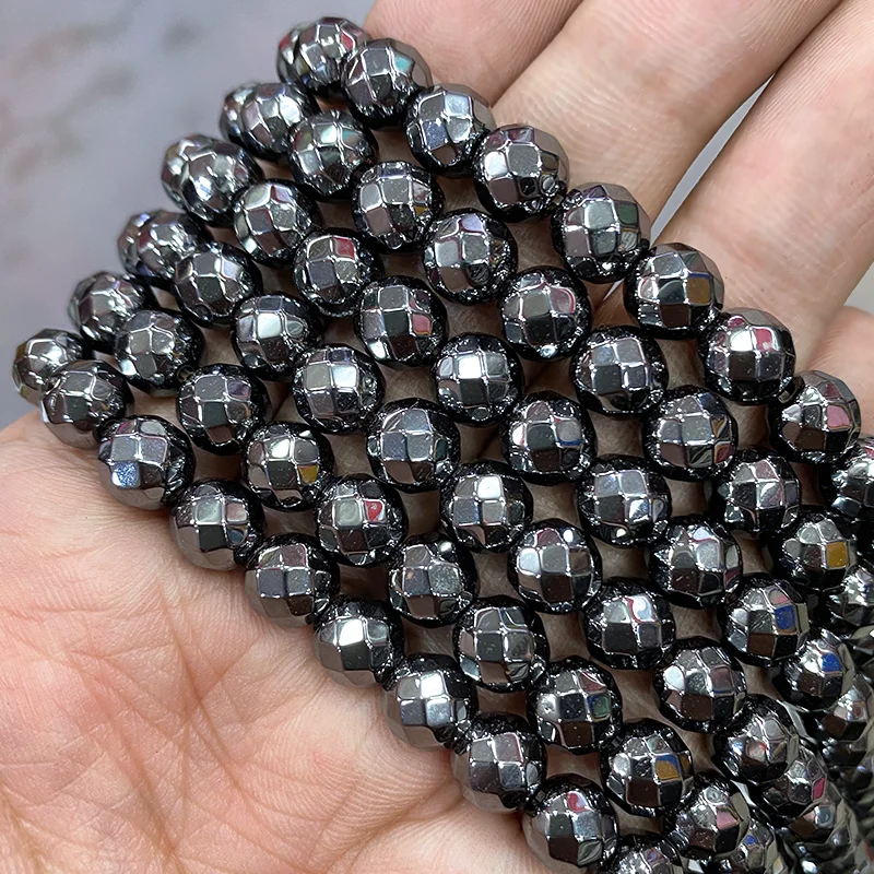 Natural Stone Beads Black Faceted Hematite Stone For Jewelry Making Loose Spacer Beads DIY Bracelet Necklace 15'' 2/3/4/6/8/10mm