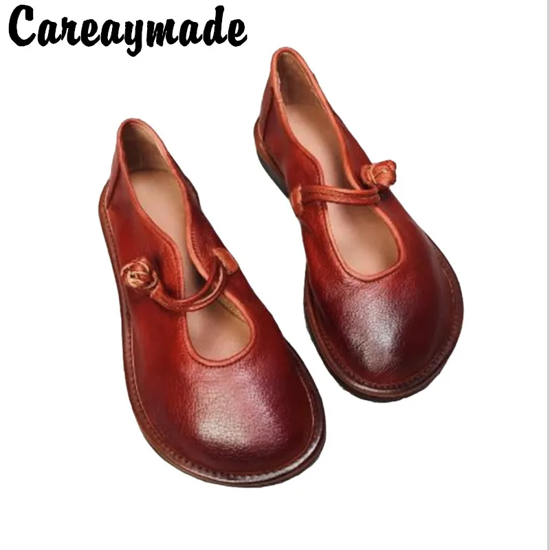 

Careaymade-National Style Women's Real Leather Low Heel Shoes Spring Leather Women's Shoes Casual A- line Soft Sole Shoes