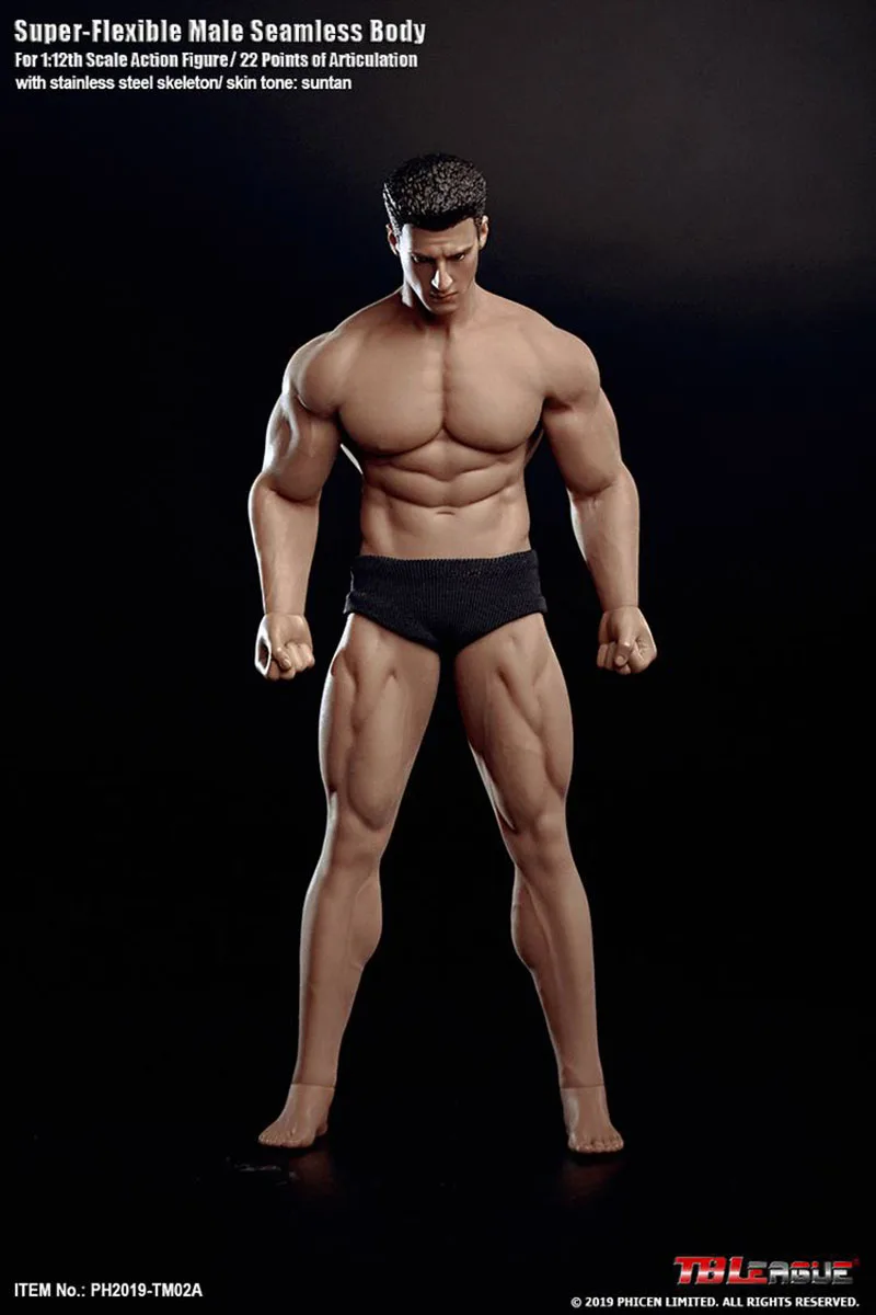 TBL PH2019-TM01A TM02A 1/12 Scale Male Suntan Seamless Body with Head Sculpt 6-inch Man Super Flexible Action Figure Model