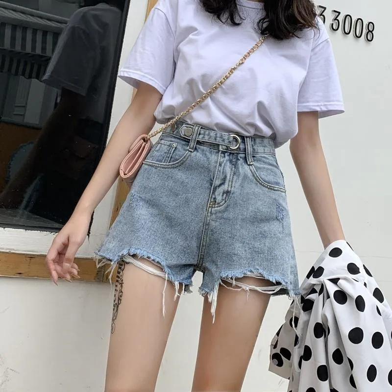 Denim shorts women's 2019 summer new high waist outer wear loose wide leg Korean version show thin a word super short hot pants