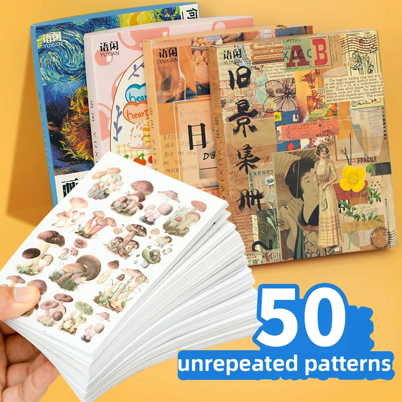 Yoofun 50 onherhaalde patronen decoratieve briefpapierstickers kleurrijke droom scrapbooking diy dagboek album retro vaporwave stick