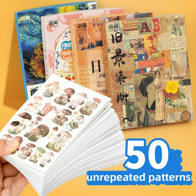 Yoofun 50 niepowtarzalnych wzorów dekoracyjne naklejki papiernicze kolorowy sen Scrapbooking DIY pamiętnik Album Retro Vaporwave Stick