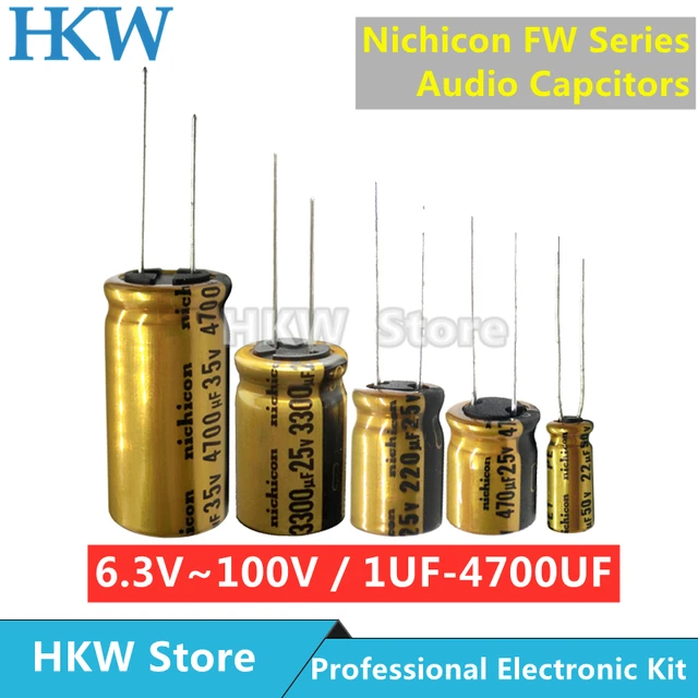 10szt Kondensatory elektrolityczne serii NICHICON FW Kondensator audio HIFI 6.3V 16V 25V 35V 50V 63V 100V 1UF 10UF 220UF 330UF 470UF