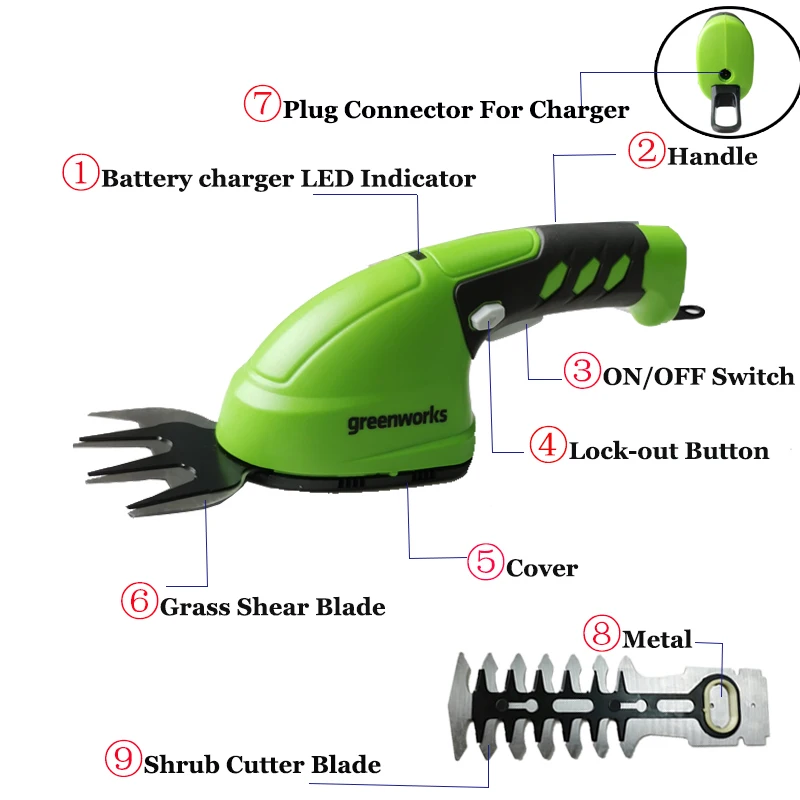 Greenworks mini aparador elétrico de plantas, sem fio, aparador de grama, bateria de lítio 7.2v, 2 em 1, cortador de grama, ferramentas de jardim