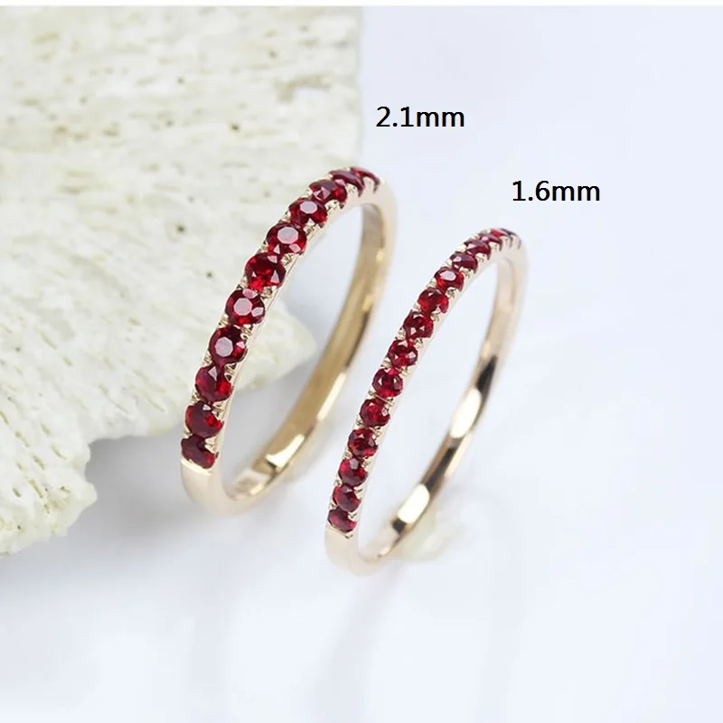 Imagem -02 - Cxsjeremy 14k 585 Ouro Rosa 2.1 mm 1.6 mm Rubi Natural Anel de Noivado para a Senhora Aniversário Casamento Estilo Simples Jóias Finas