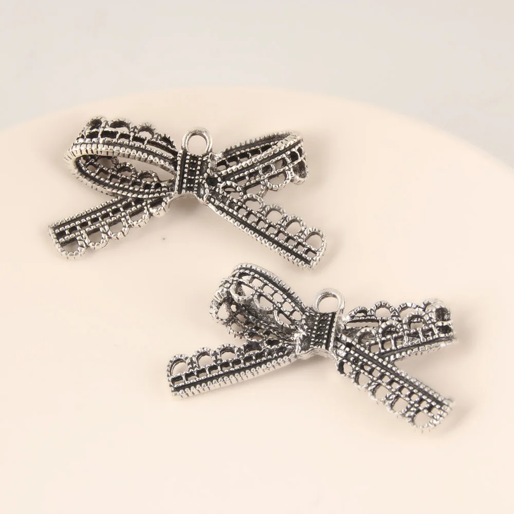 10pcs Charms Bowknot Bow Silver Color Pendants DIY Handmade Jewelry Making Findings Accessorie