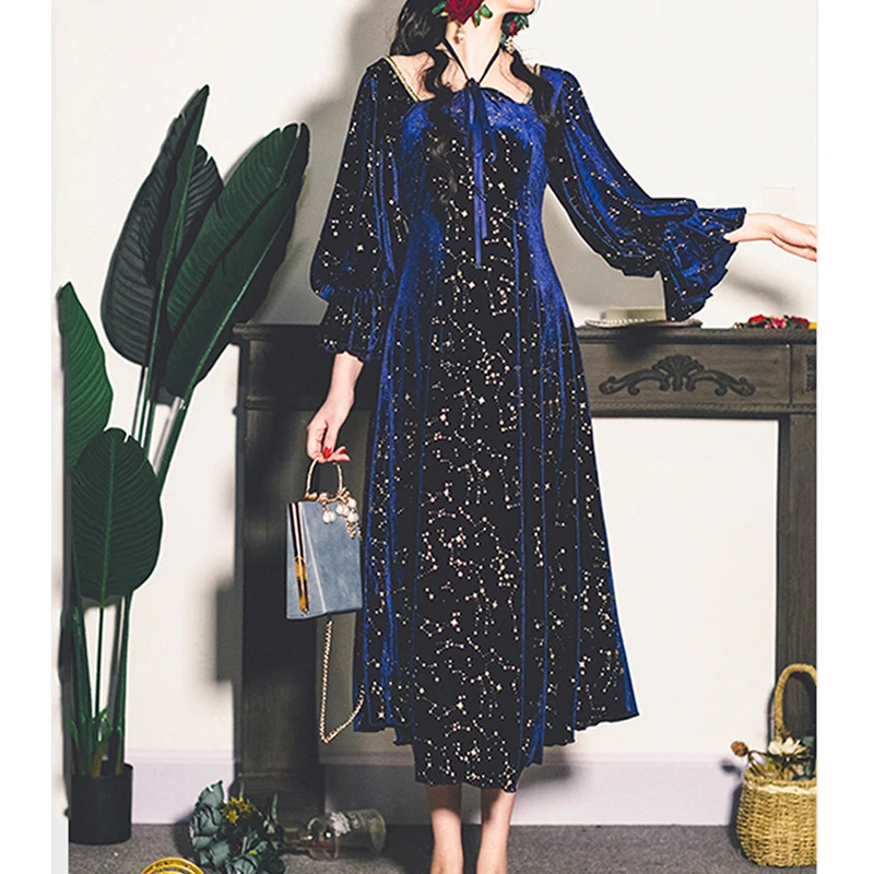 

Vintage Party Dress Women Evening French Elegant Retro Dress Female Casual Long Sleeve Flroal Midi Dress Korean Autumn Chic