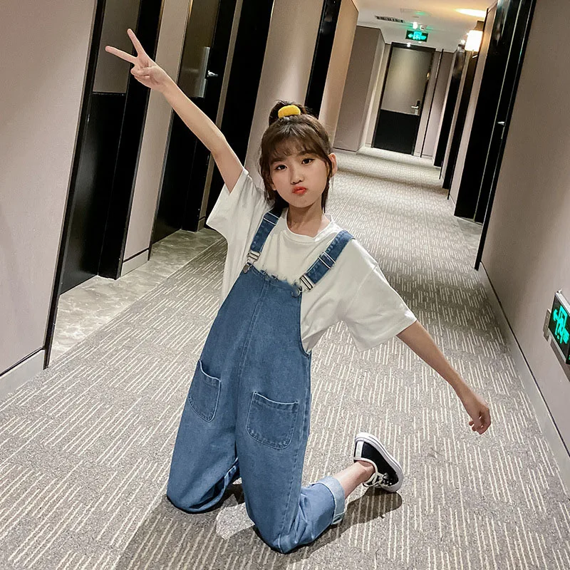 Summer Children\'S Clothing 2021 Spring Autumn Overalls New Korean Big Kids Fashion Style Bib Pants Trendy Girls Jeans Bib Pants