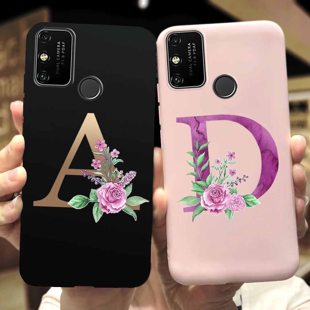 For Huawei Honor 9A Letter Flower Painted Case Silicon Soft Phone Funda On Honor 9A 9S 9C honor9a 9 a honor9c honor9s Back Cover