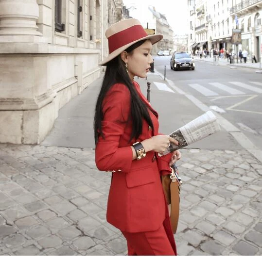 Costume de printemps et d'automne pour femmes, haut de gamme, couleur unie, style britannique, décontracté, slim, deux pièces